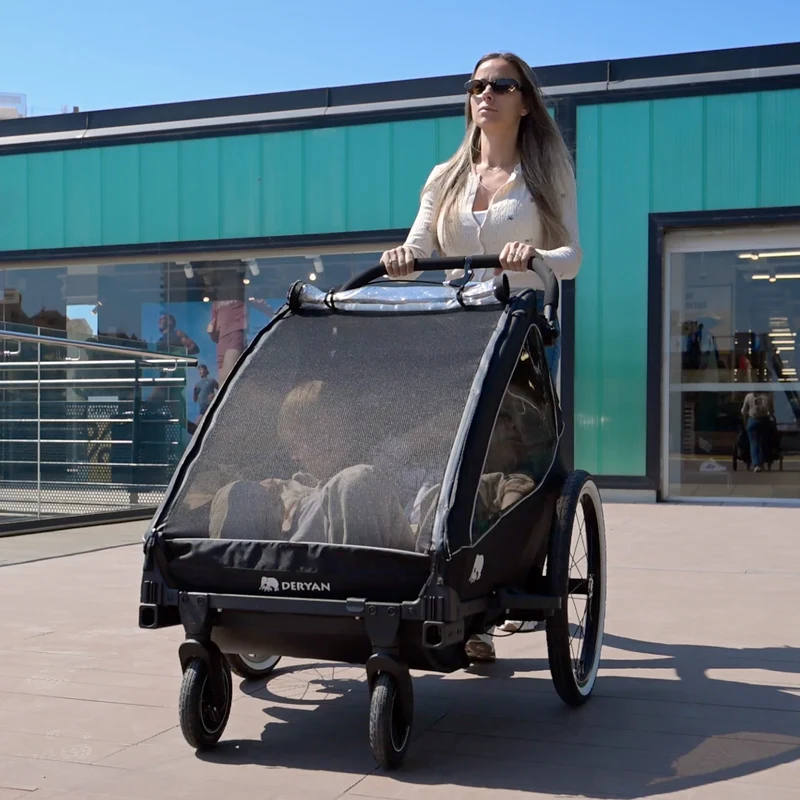 Luxe Fietskar V2 - Wandelwagen - Hardloopkinderwagen Zwart