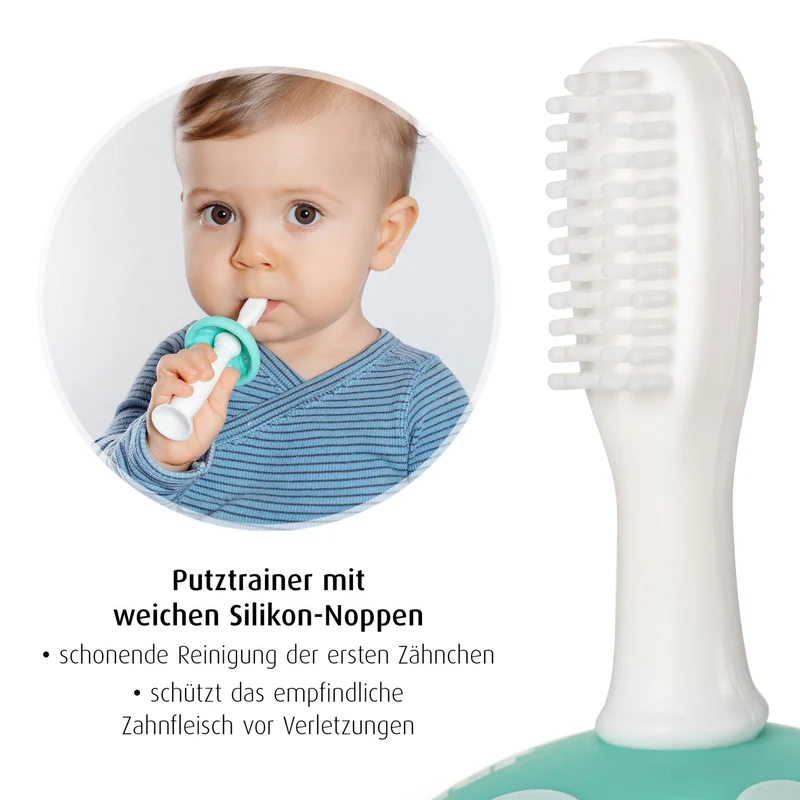 reer BabyCare Zahnputztrainer Phase 1 & 2, Türkis, 0m+