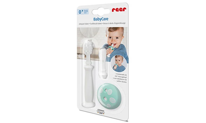 reer BabyCare Zahnputztrainer Phase 1 & 2, Türkis, 0m+
