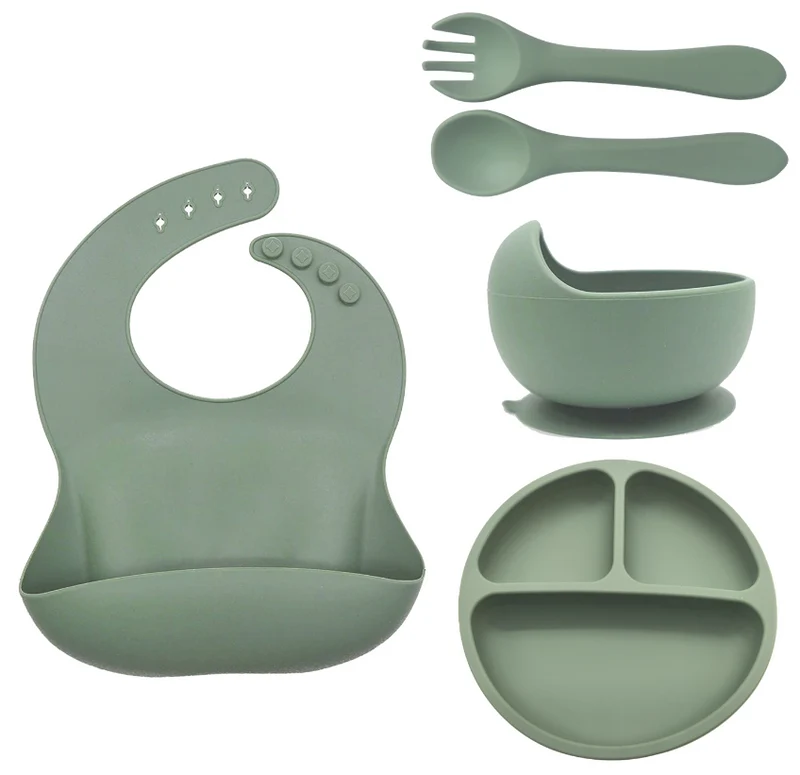 fillikid Baby Geschirr Silikon Set 4-tlg. Lätzchen, Besteck, Teller & Schüssel