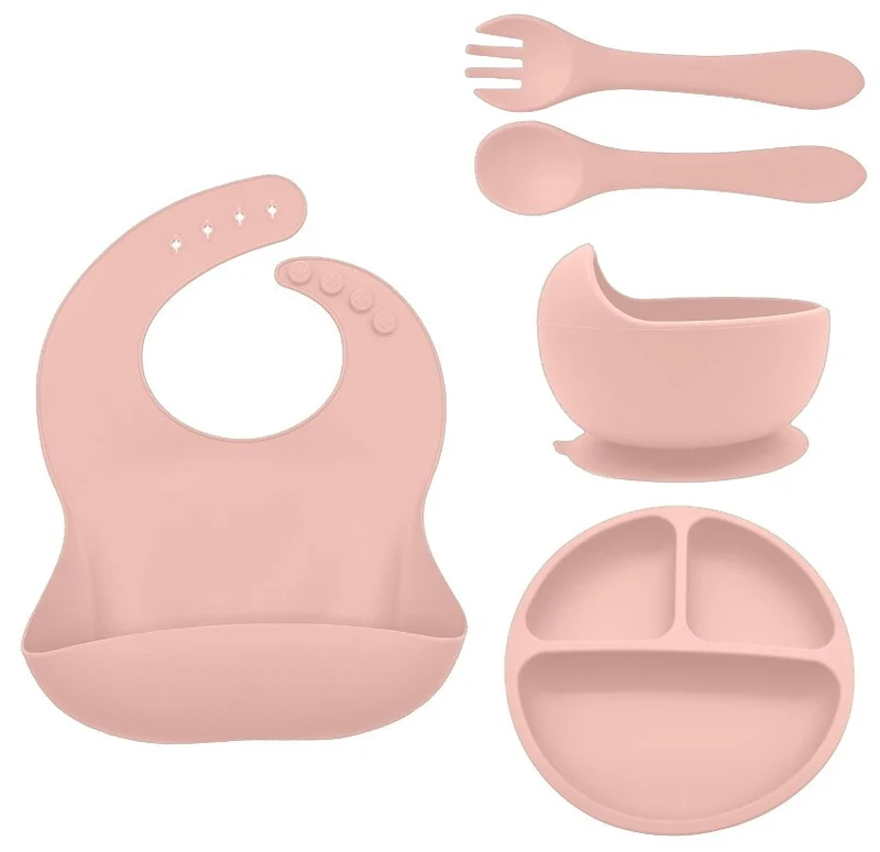fillikid Baby Geschirr Silikon Set 4-tlg. Lätzchen, Besteck, Teller & Schüssel