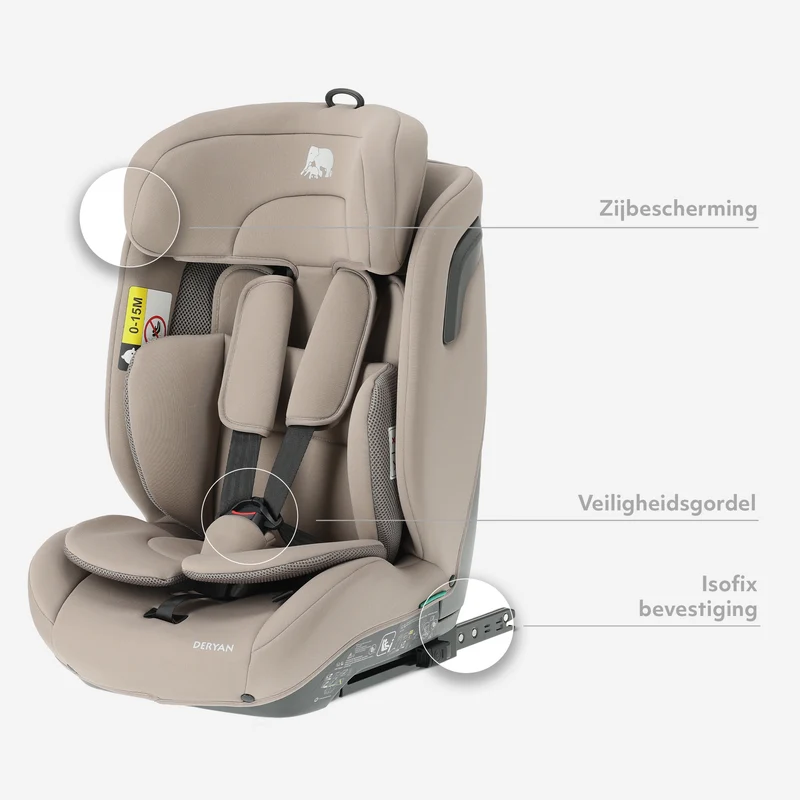 Carter Luxe i-Size/isofix Autostoel 76-150 cm - 9-36 kg - Diepe zitting - Afstelbare hoofdsteun - Veiligheidssystemen - Eenvoudig te reinigen - Groep 1/2/3 - Truffle Nougat