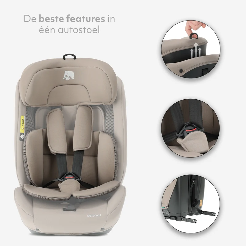 Carter Luxe i-Size/isofix Autostoel 76-150 cm - 9-36 kg - Diepe zitting - Afstelbare hoofdsteun - Veiligheidssystemen - Eenvoudig te reinigen - Groep 1/2/3 - Truffle Nougat