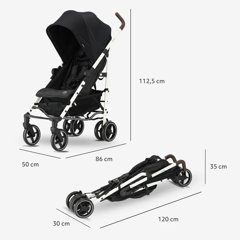 Deryan Bobbie Buggy - Paraplu Buggy - 5-Punts Gordel - Draagtas - Geschikt voor Kinderen tot 22 kg - Verstelbare rugleuning - Zwart - Wit Frame