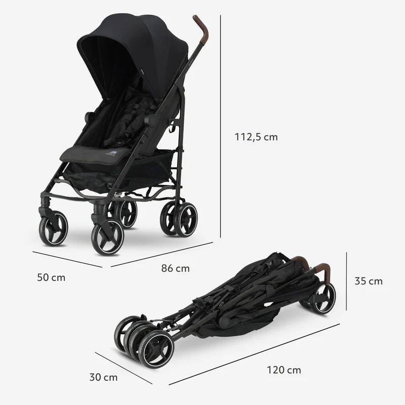 Deryan Buggy – Klappbuggy – 5-Punkt-Gurt – Moskitonetz – Tragetasche – Geeignet für Kinder bis 22 kg – Verstellbare Rückenlehne – Schwarz