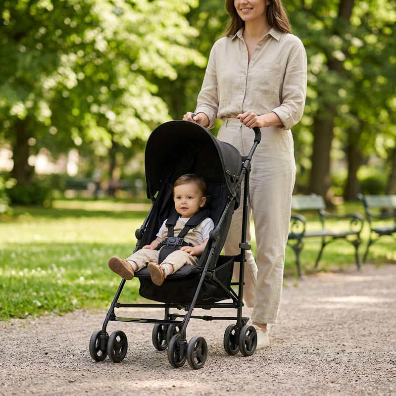Mooiys Zeke Buggy – Klappbuggy – 5-Punkt-Gurt – Geeignet für Kinder bis 22 kg – Schwarz