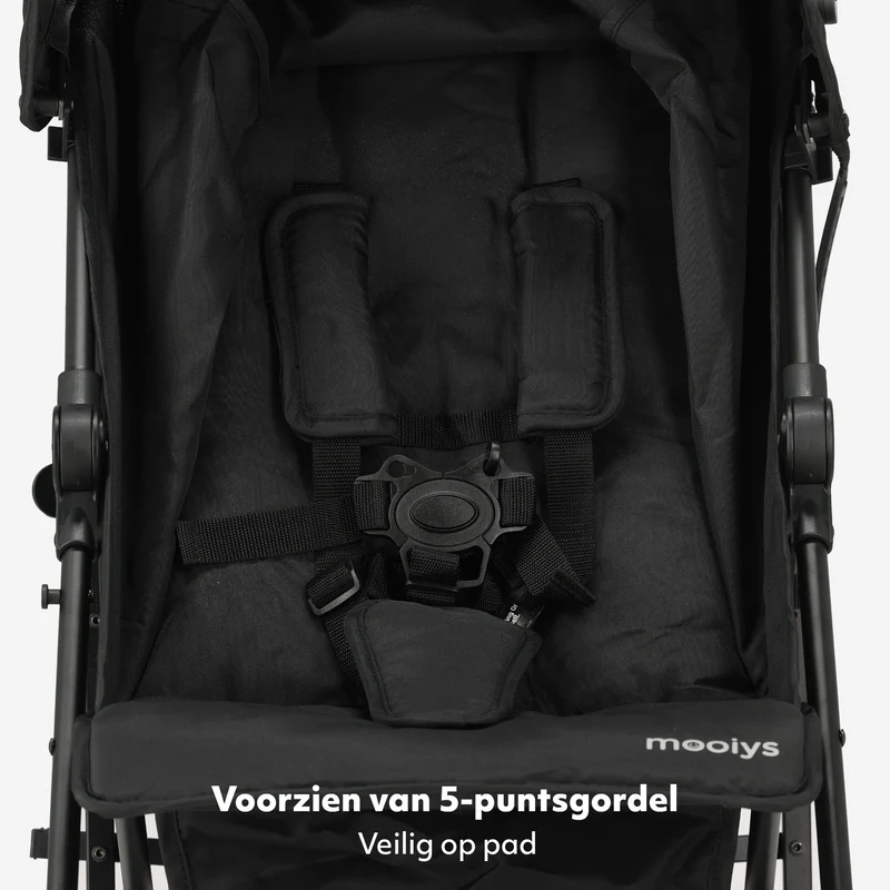Mooiys Zeke Buggy – Klappbuggy – 5-Punkt-Gurt – Geeignet für Kinder bis 22 kg – Schwarz