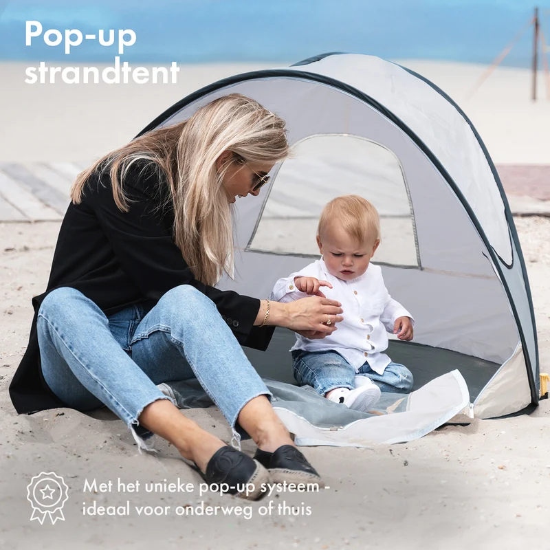Deryan Luxuriöses Pop Up Strandzelt - Anti-UV 50+ - Silber
