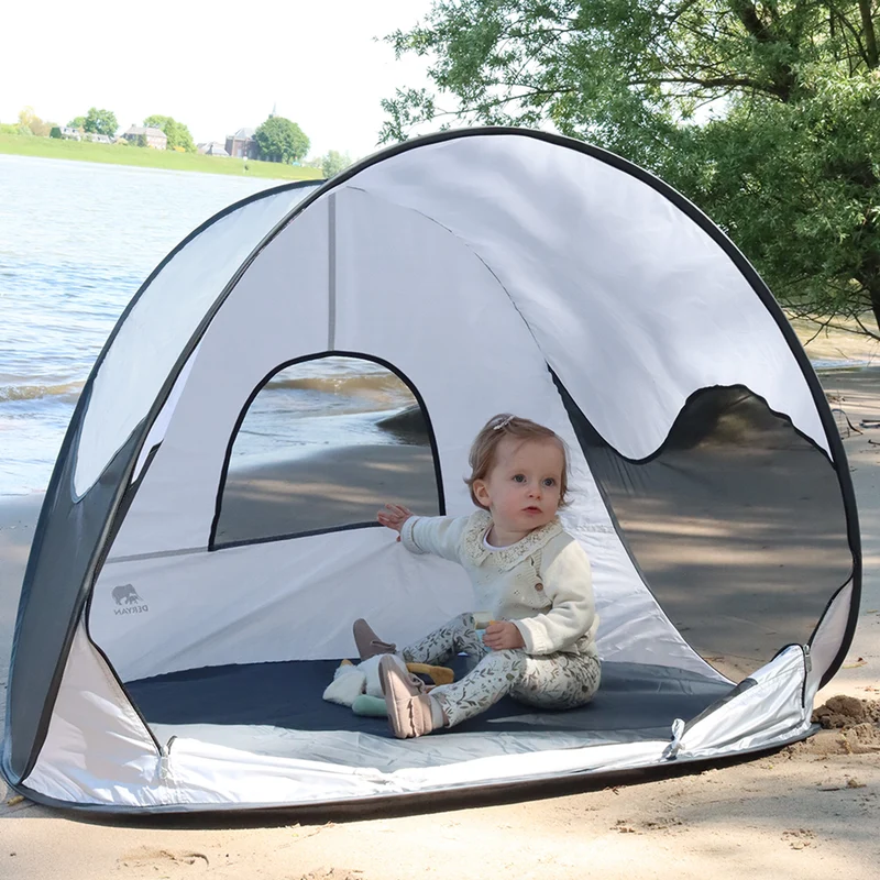 Deryan Luxuriöses Pop Up Strandzelt - Anti-UV 50+ - Silber