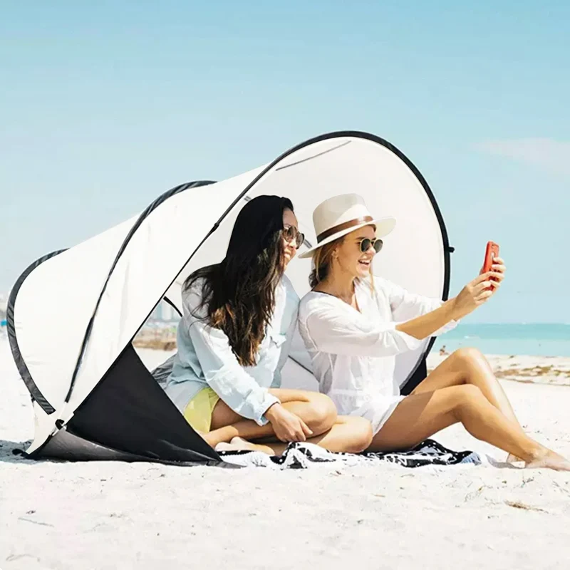 Deryan Luxuriöses Pop Up Strandzelt XXL - Anti-UV 50+ - Creme