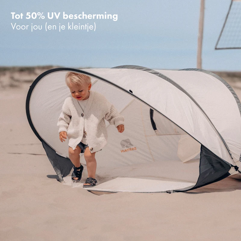 Deryan Luxuriöses Pop Up Strandzelt XXL - Anti-UV 50+ - Creme