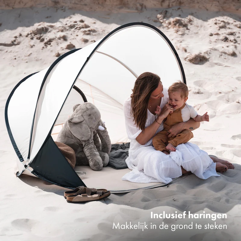 Deryan Luxuriöses Pop Up Strandzelt XXL - Anti-UV 50+ - Creme