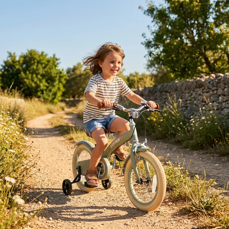 Luxus Kinderfahrrad 14 Zoll - 3 in 1 - Laufrad Grün