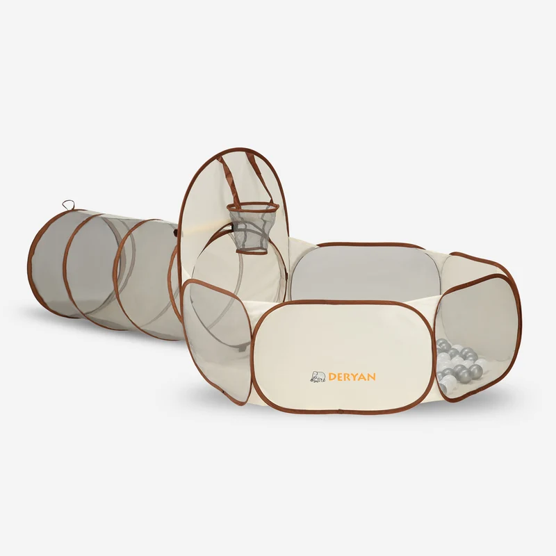 Deryan Luxe Pop Up Kindertent - Speeltent voor Kinderen - Basketbal Ballenbak met 45 ballen -Cream/Bruin