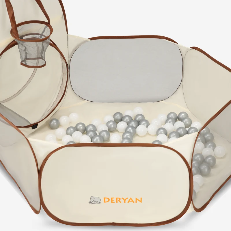 Deryan Luxe Pop Up Kindertent - Speeltent voor Kinderen - Basketbal Ballenbak met 45 ballen -Cream/Bruin