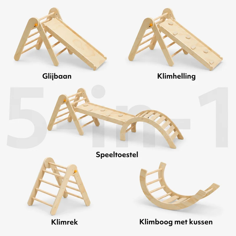 Luxe Mini Klimrek - Driehoek, Klimboog en Glijbaan - Incl. Kussen