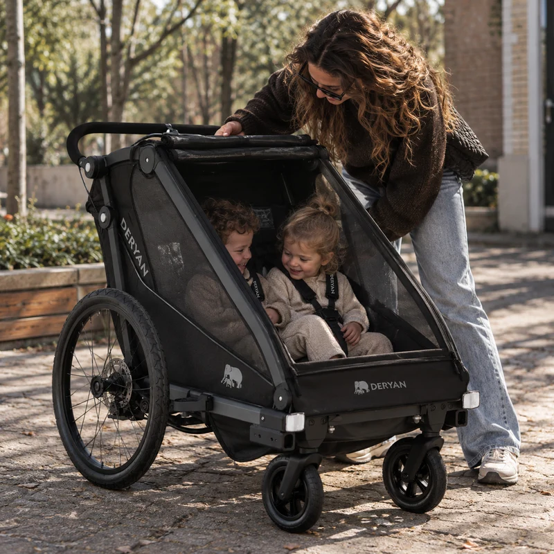 Luxe Fietskar V3 - 3-in-1 - Wandelwagen - Hardloopkinderwagen Zwart