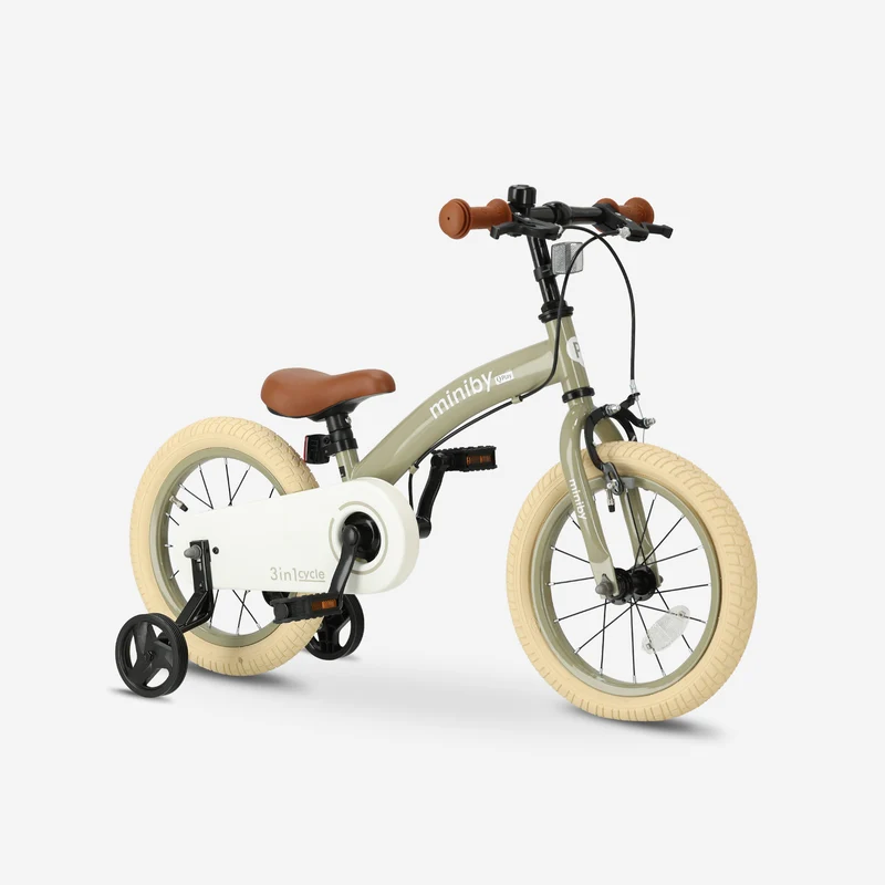 Qplay Miniby Kinderfahrrad 14 Zoll – 3-in-1 – Laufrad – Olive