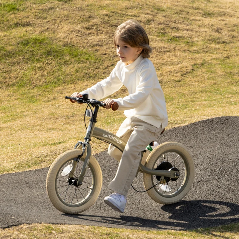 Qplay Miniby Kinderfahrrad 14 Zoll – 3-in-1 – Laufrad – Olive