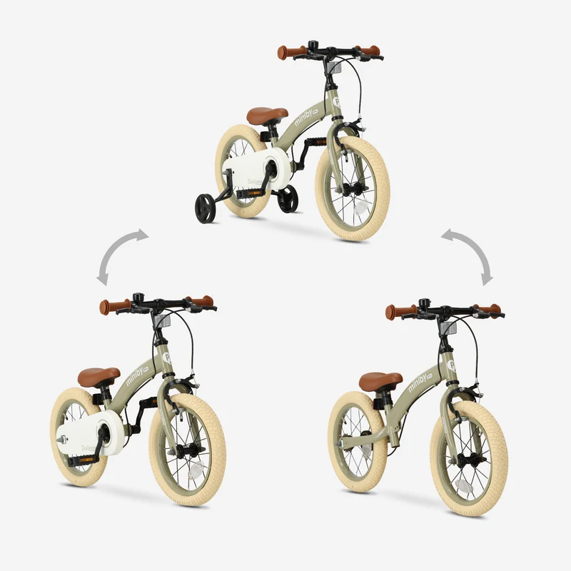 Qplay Miniby Kinderfahrrad 14 Zoll – 3-in-1 – Laufrad – Olive