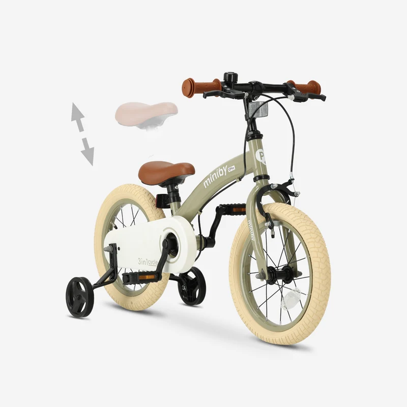 Qplay Miniby Kinderfahrrad 14 Zoll – 3-in-1 – Laufrad – Olive