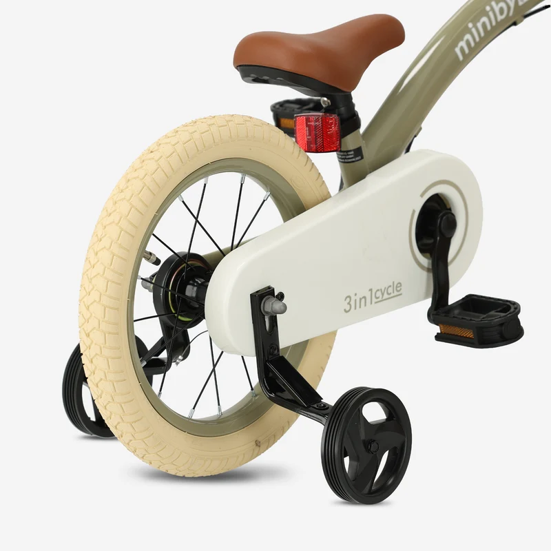 Qplay Miniby Kinderfahrrad 14 Zoll – 3-in-1 – Laufrad – Olive
