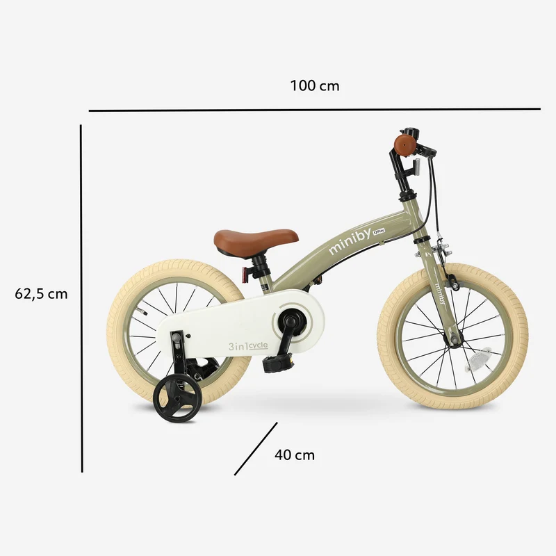 Qplay Miniby Kinderfahrrad 14 Zoll – 3-in-1 – Laufrad – Olive