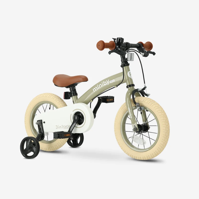 Qplay Miniby Kinderfahrrad 12 Zoll – 3-in-1 – Laufrad – Olive