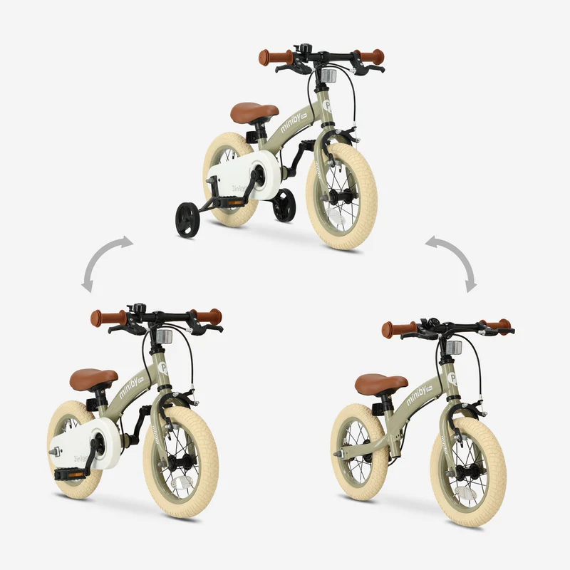 Qplay Miniby Kinderfahrrad 12 Zoll – 3-in-1 – Laufrad – Olive