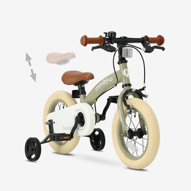 Qplay Miniby Kinderfahrrad 12 Zoll – 3-in-1 – Laufrad – Olive