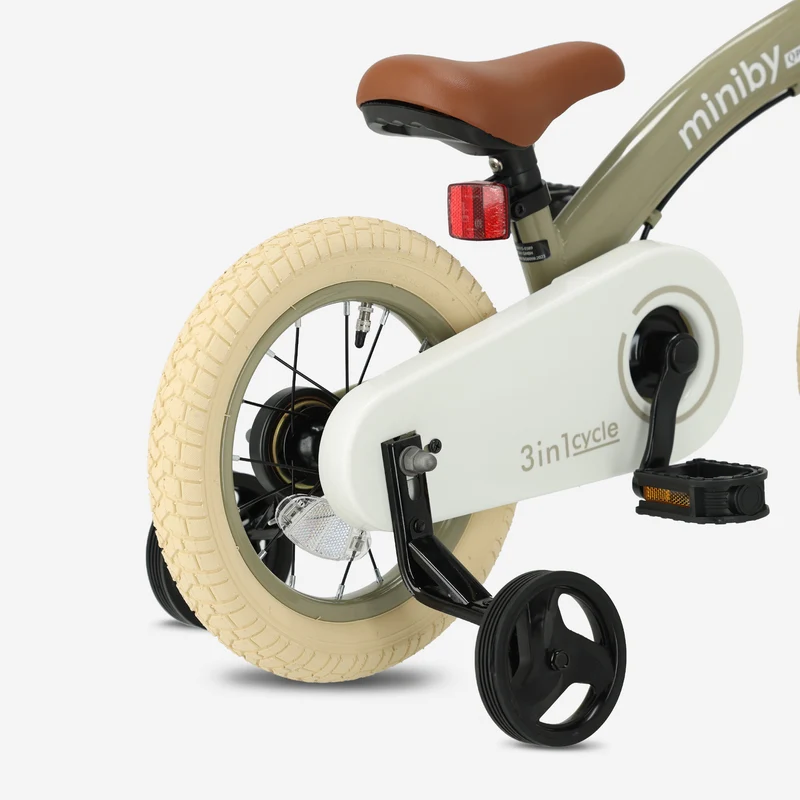 Qplay Miniby Kinderfahrrad 12 Zoll – 3-in-1 – Laufrad – Olive