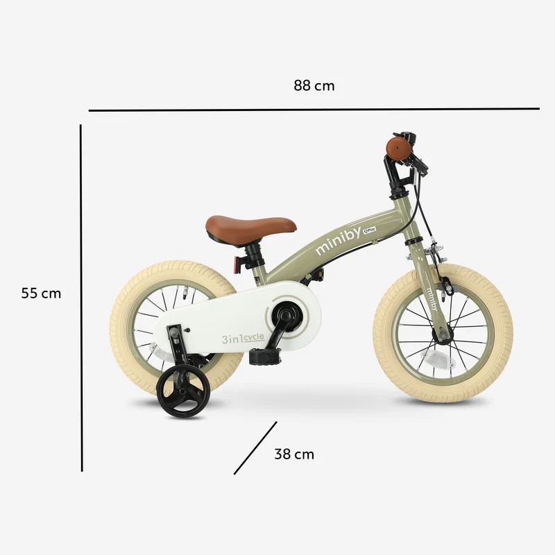 Qplay Miniby Kinderfahrrad 12 Zoll – 3-in-1 – Laufrad – Olive