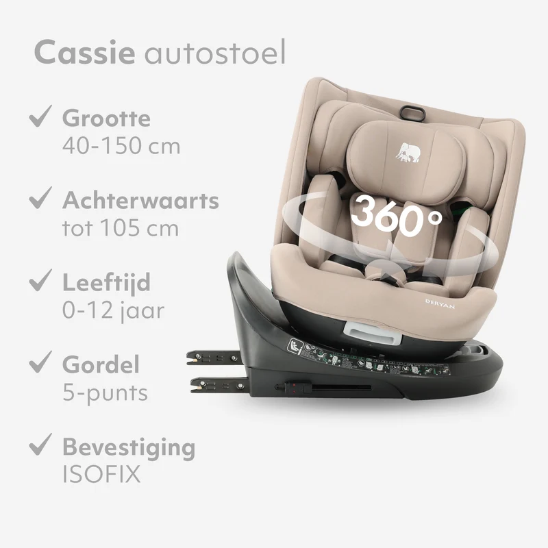 Cassie Luxe I-size Autostoel - Groep 0-1-2-3 - Isofix - Draaibaar 360° - Truffle Nougat