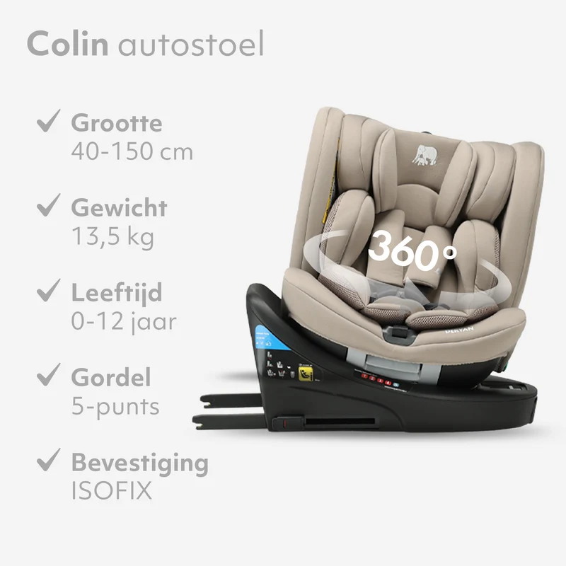 Colin Luxe I-size Autostoel - Groep 0-1-2-3 - Isofix - Draaibaar 360° - Truffle Nougat