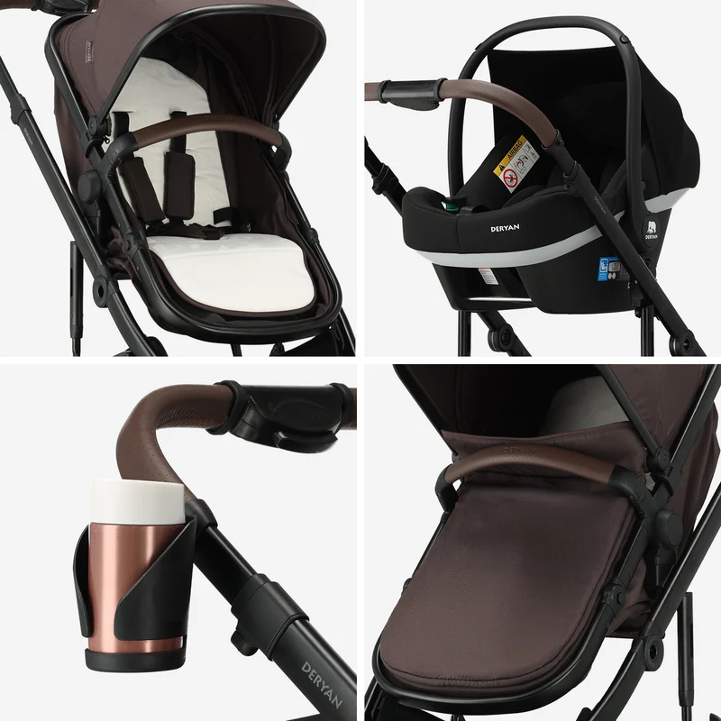 Noa 3-in-1-Kinderwagen in Schokoladenbraun