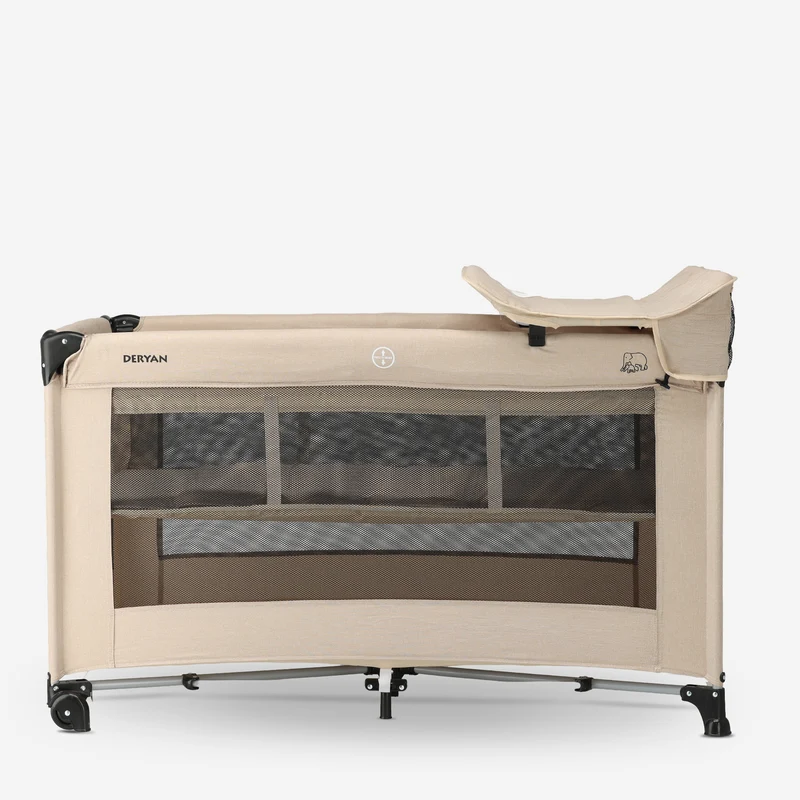 Luxus-Campingbett mit Wickelauflage und Bodenverhöher – Nougat