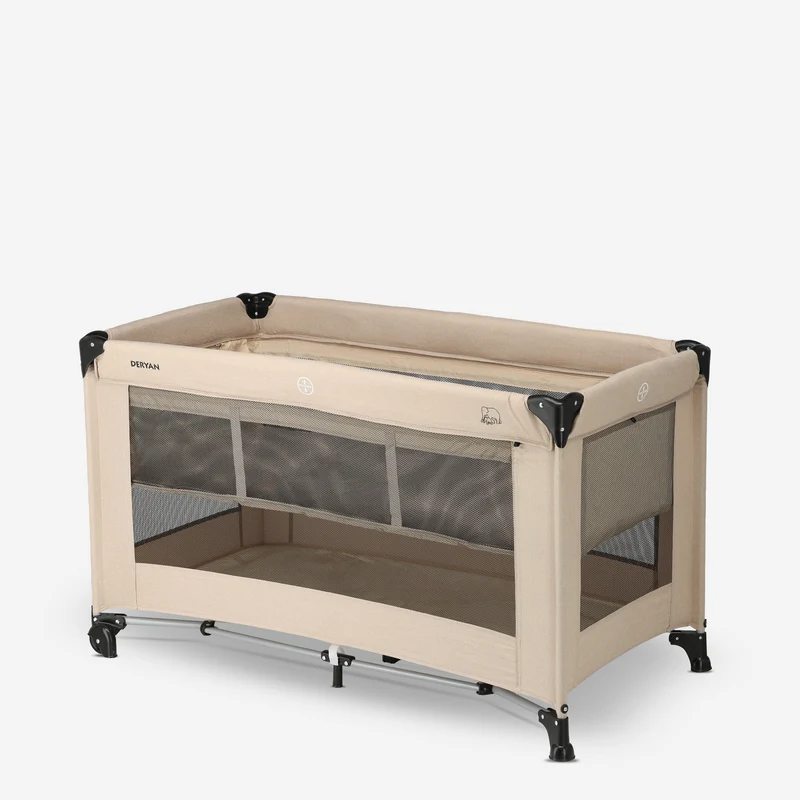 Luxus-Campingbett mit Wickelauflage und Bodenverhöher – Nougat