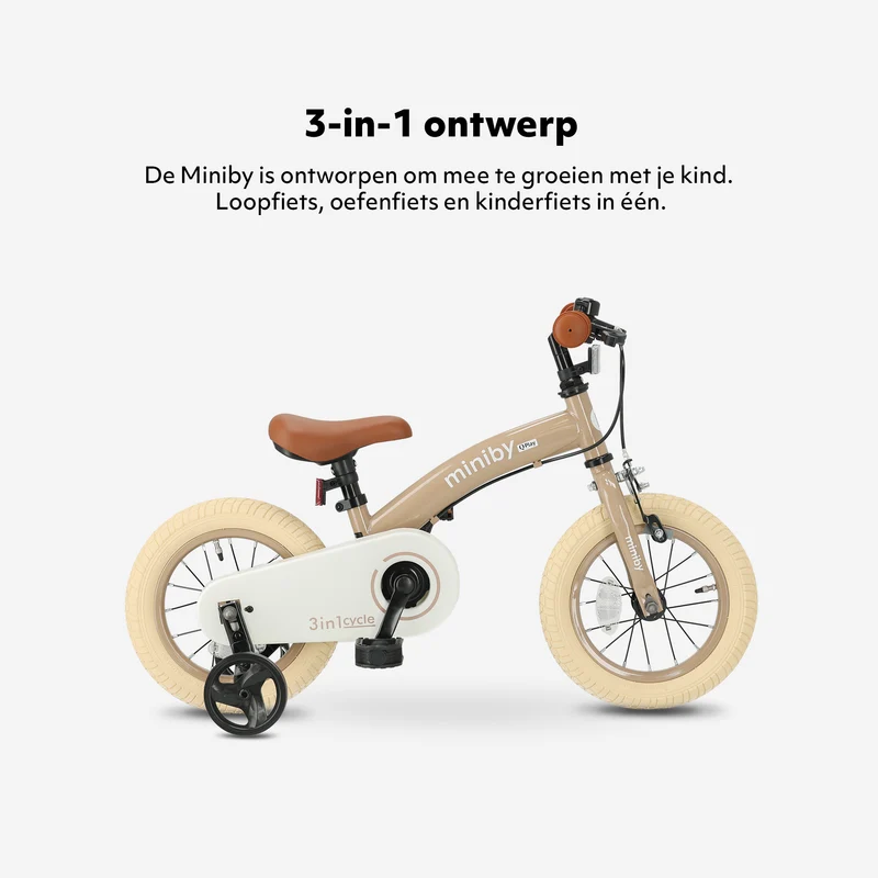 Qplay Miniby Kinderfahrrad 12 Zoll – 3-in-1 – Laufrad – Mocha