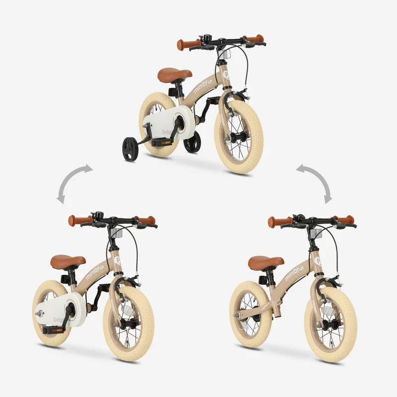 Qplay Miniby Kinderfahrrad 12 Zoll – 3-in-1 – Laufrad – Mocha