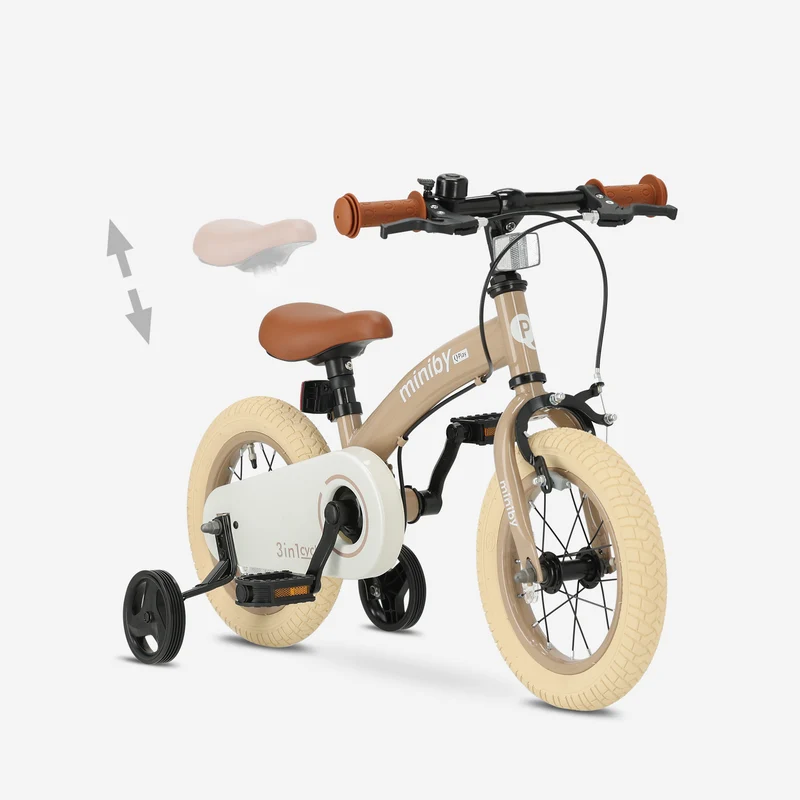 Qplay Miniby Kinderfahrrad 12 Zoll – 3-in-1 – Laufrad – Mocha