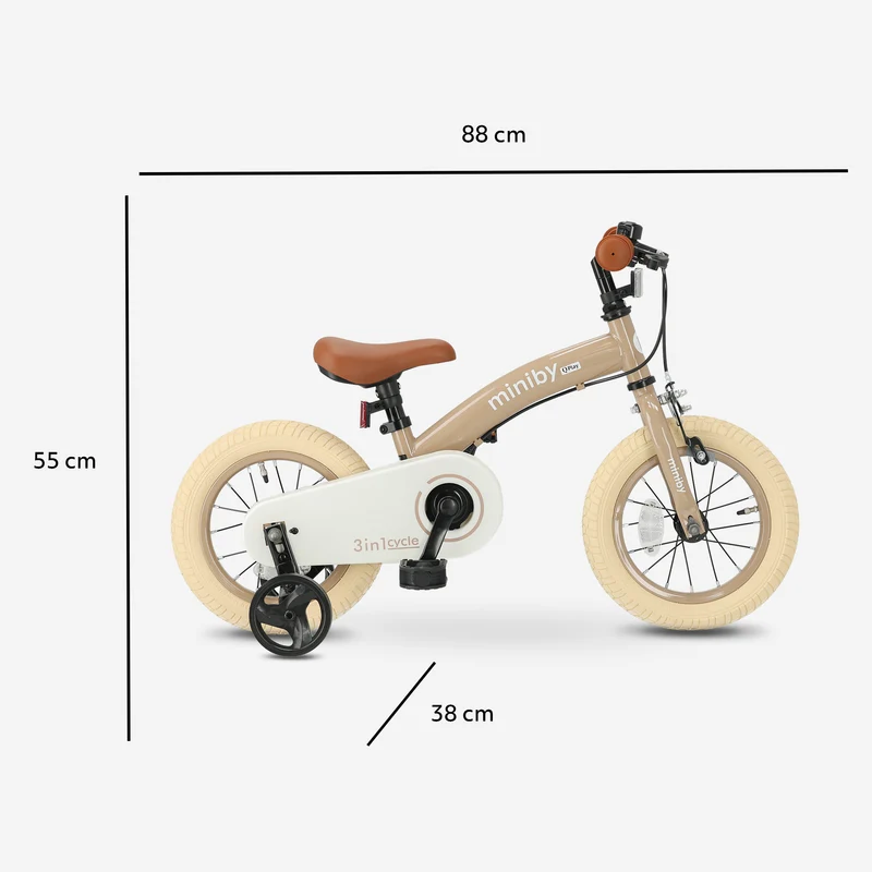 Qplay Miniby Kinderfahrrad 12 Zoll – 3-in-1 – Laufrad – Mocha