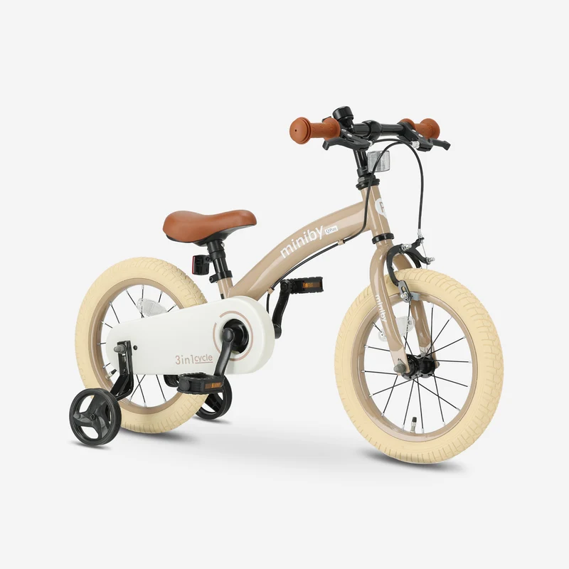 Qplay Miniby Kinderfahrrad 14 Zoll – 3-in-1 – Laufrad – Mocha