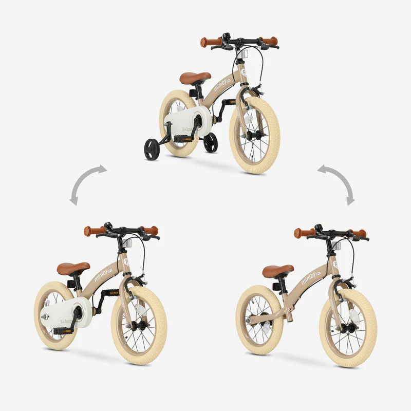 Qplay Miniby Kinderfahrrad 14 Zoll – 3-in-1 – Laufrad – Mocha