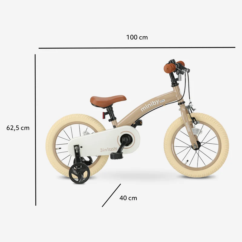 Qplay Miniby Kinderfahrrad 14 Zoll – 3-in-1 – Laufrad – Mocha