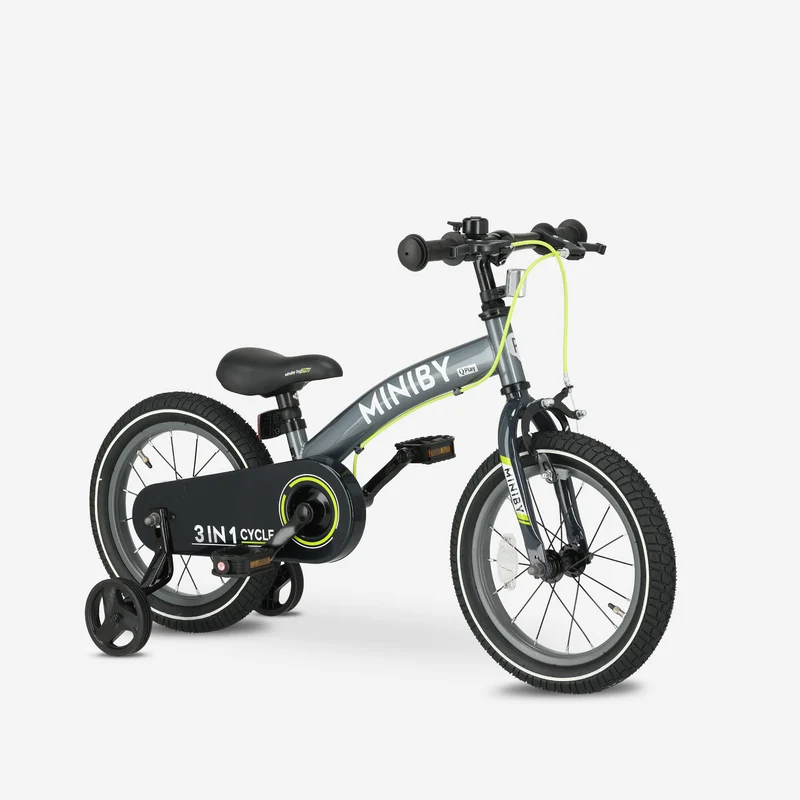 Qplay Miniby Kinderfahrrad 14 Zoll - 3 in 1 - Balance Fahrrad - Grau