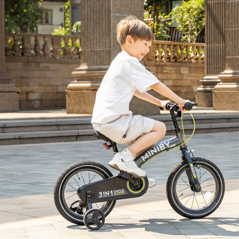 Qplay Miniby Kinderfahrrad 14 Zoll - 3 in 1 - Balance Fahrrad - Grau