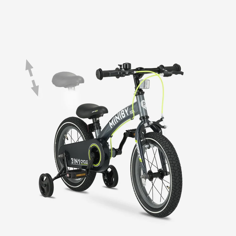 Qplay Miniby Kinderfahrrad 14 Zoll - 3 in 1 - Balance Fahrrad - Grau