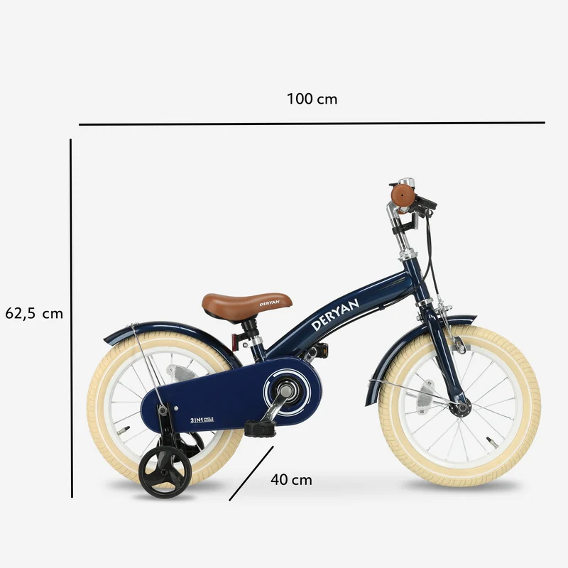 Deryan Kinderfahrrad 14 Zoll – 3-in-1 – Laufrad Blau