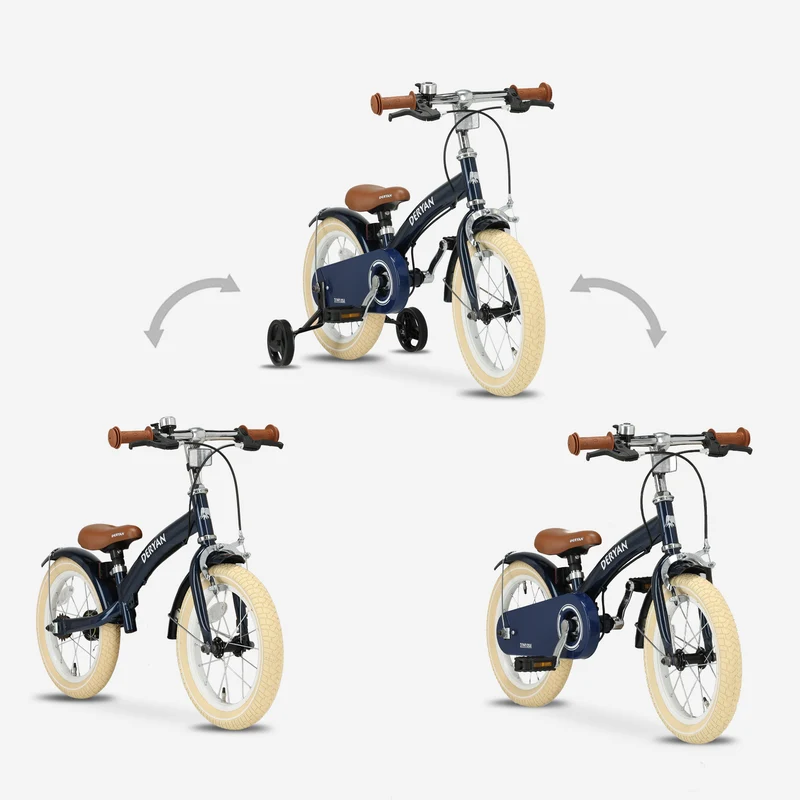 Deryan Kinderfahrrad 14 Zoll – 3-in-1 – Laufrad Blau