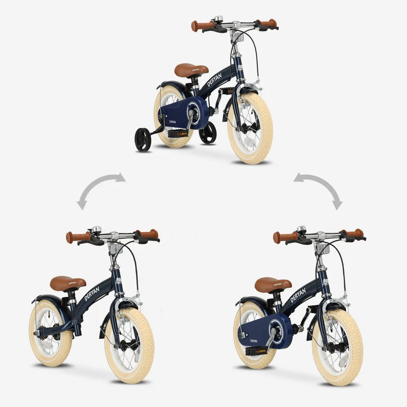 Deryan Kinderfahrrad 12 Zoll – 3-in-1 – Laufrad Blau